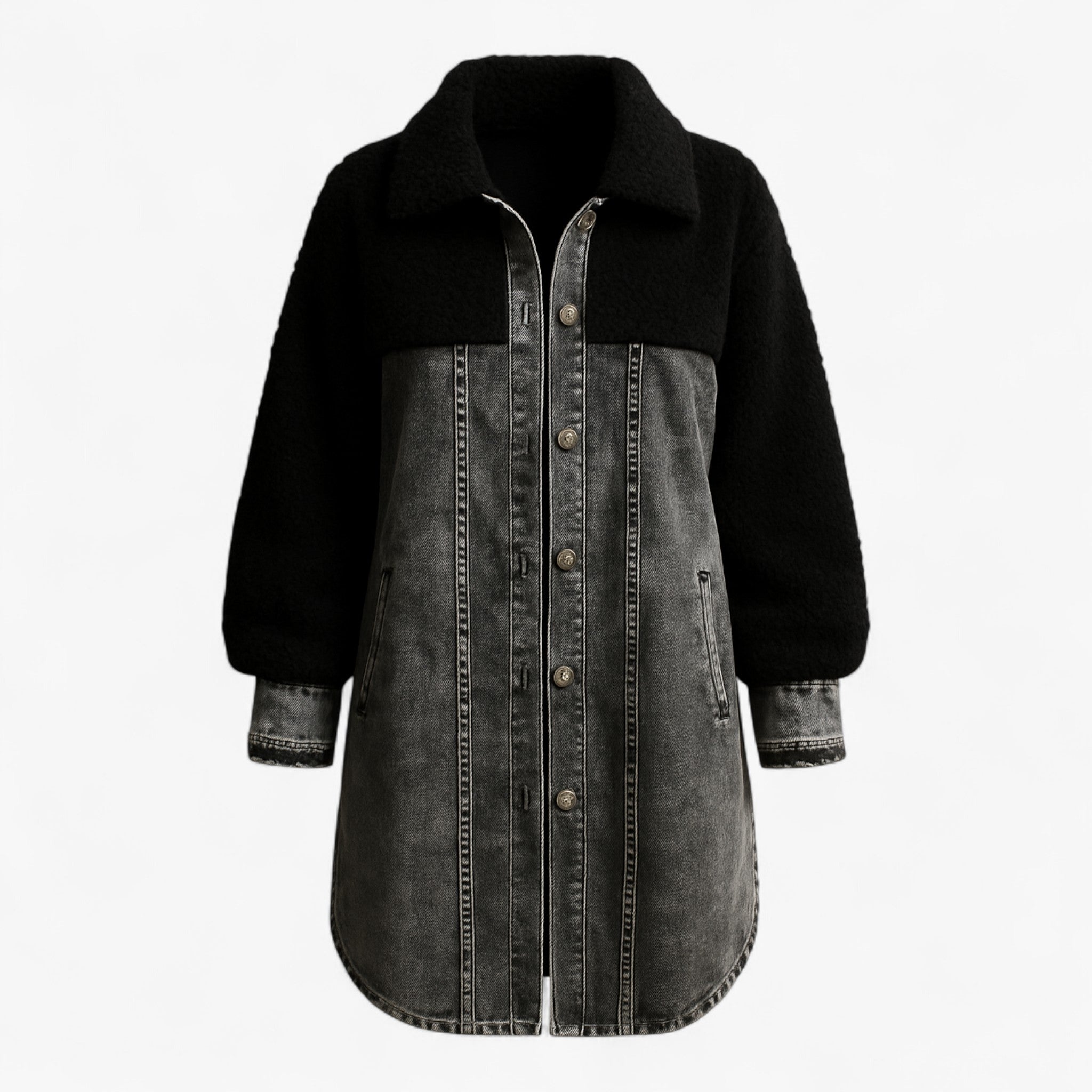 Clothes : Jas Dames Zwart - Damesjas met Sherpa-voering Denim in Zwart van Pantino