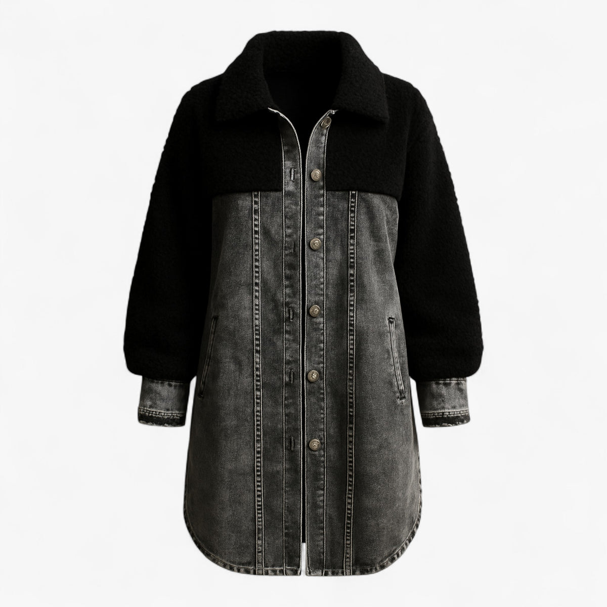 Clothes : Jas Dames Zwart - Damesjas met Sherpa-voering Denim in Zwart van Pantino