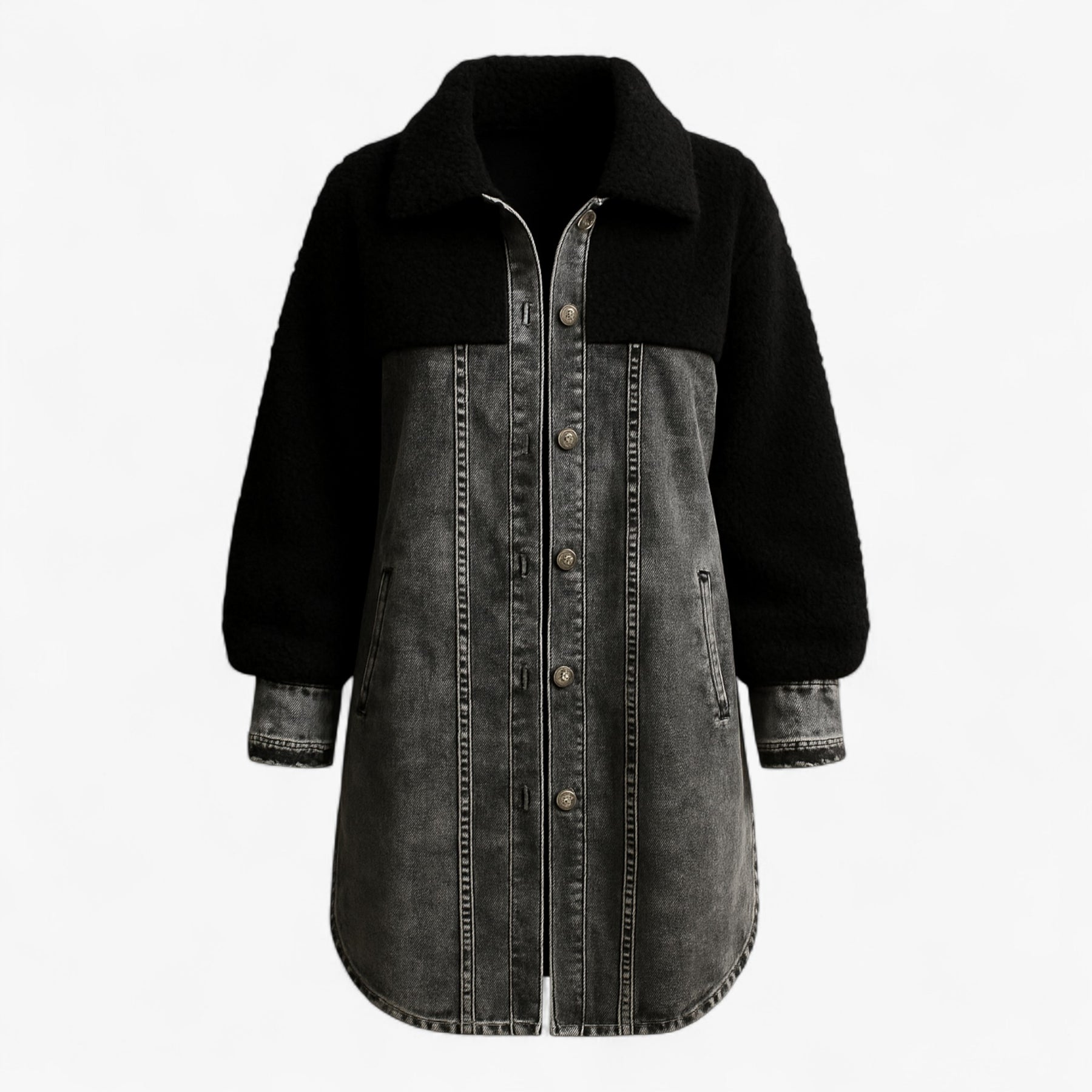 Clothes : Jas Dames Zwart - Damesjas met Sherpa-voering Denim in Zwart van Pantino