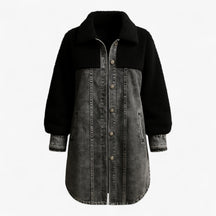 Clothes : Jas Dames Zwart - Damesjas met Sherpa-voering Denim in Zwart van Pantino