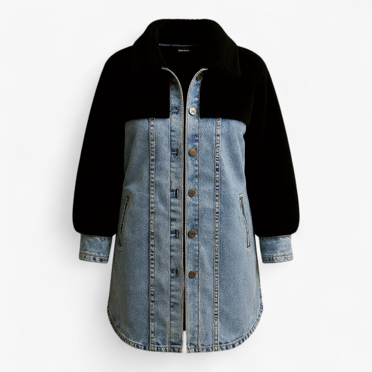 Clothes : Jas Dames Zwart - Damesjas met Sherpa-voering Denim in Blauw van Pantino