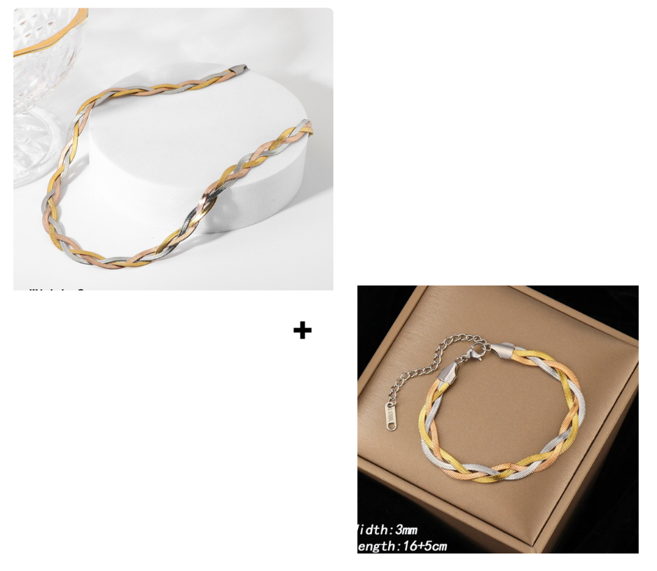Jewelry Set : Juwelen Set Goud - Visgraat Ketting en Armband - Goudkleurig in Duo zilver goud kleur Set van Pantino