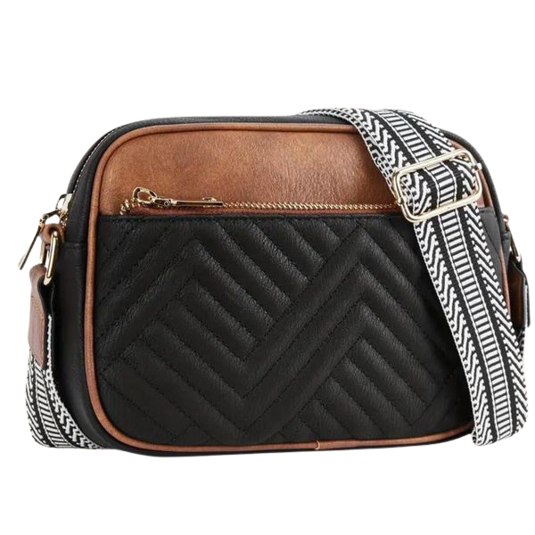 bags : Vegan Leren Schoudertas Dames - Stijlvol Duurzaam Design - Vegan Leer in Zwart met bruin van Pantino