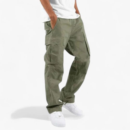 Pantaloni cargo da uomo : Heren Casual Cargobroek van Katoen met Zijzakken en Comfortabele Pasvorm in Verde van Pantinoshop