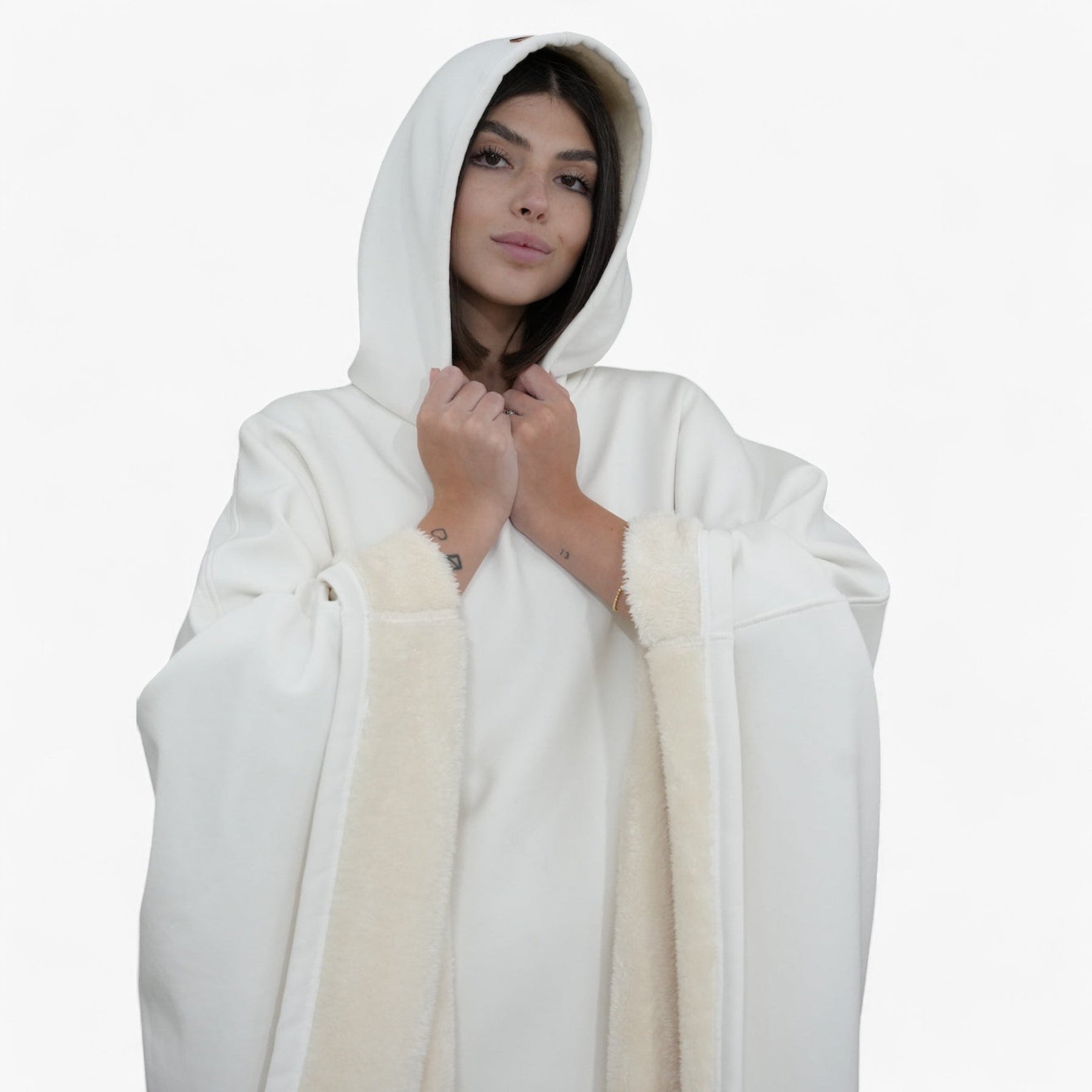 Poncho : Cap Unisex Rozenkwarts - Fleece Poncho met Capuchon - Ultiem Comfort en Stijl in Marmer van Pantino