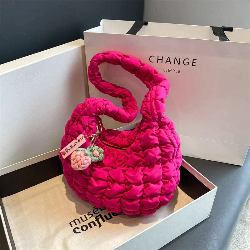 bags : Schoudertas Beige - Cloud Quilt Geplooide in Roze Rood 29x20x12cm van Pantino