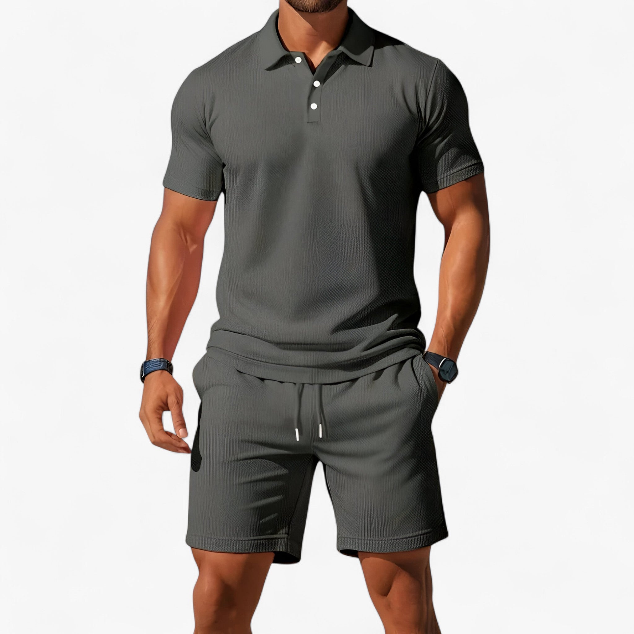 Outfit Sets : Set Herenpolo Zomer Ademend van Lichtgewicht Katoen in Grigio van Pantinoshop