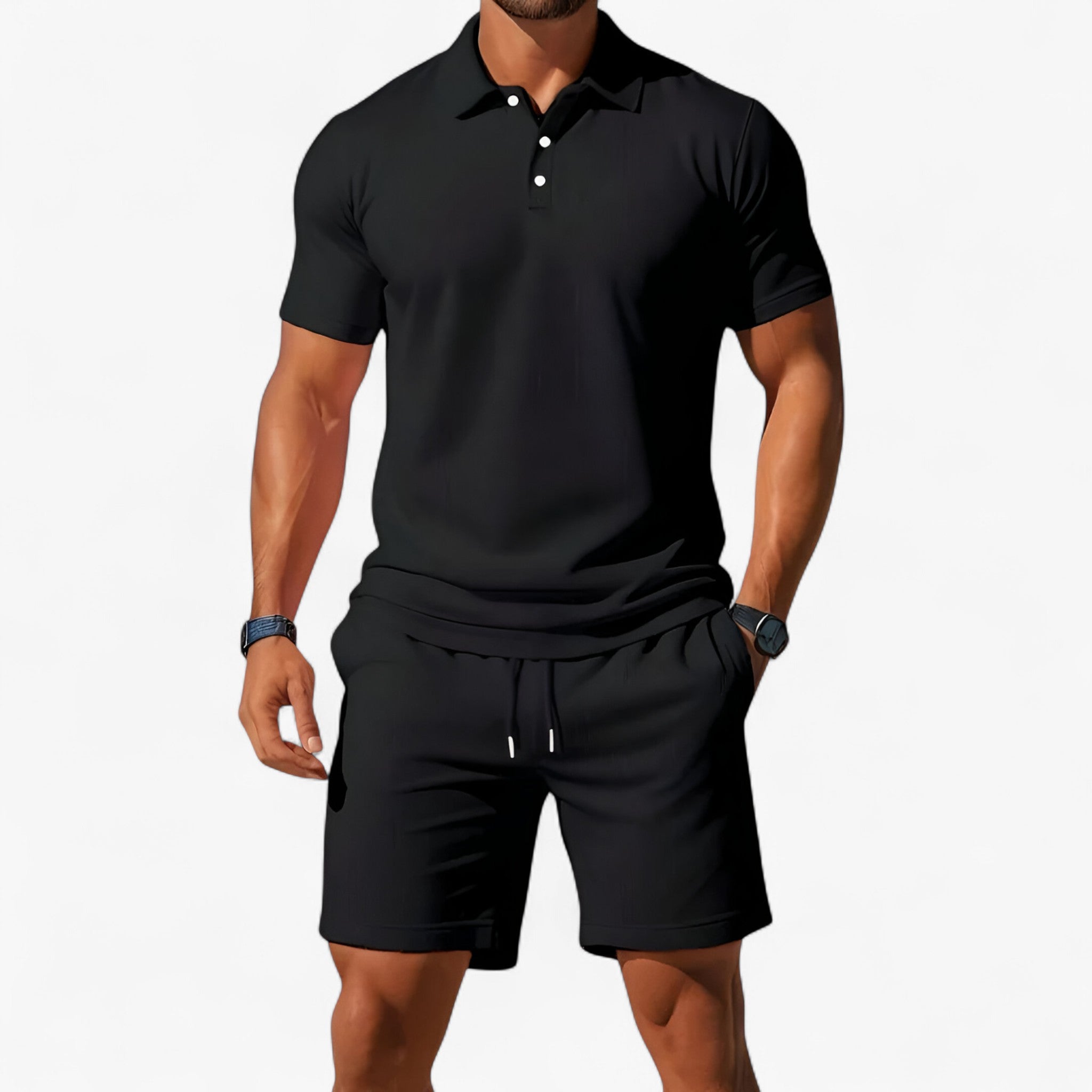 Outfit Sets : Set Herenpolo Zomer Ademend van Lichtgewicht Katoen in Nero van Pantinoshop