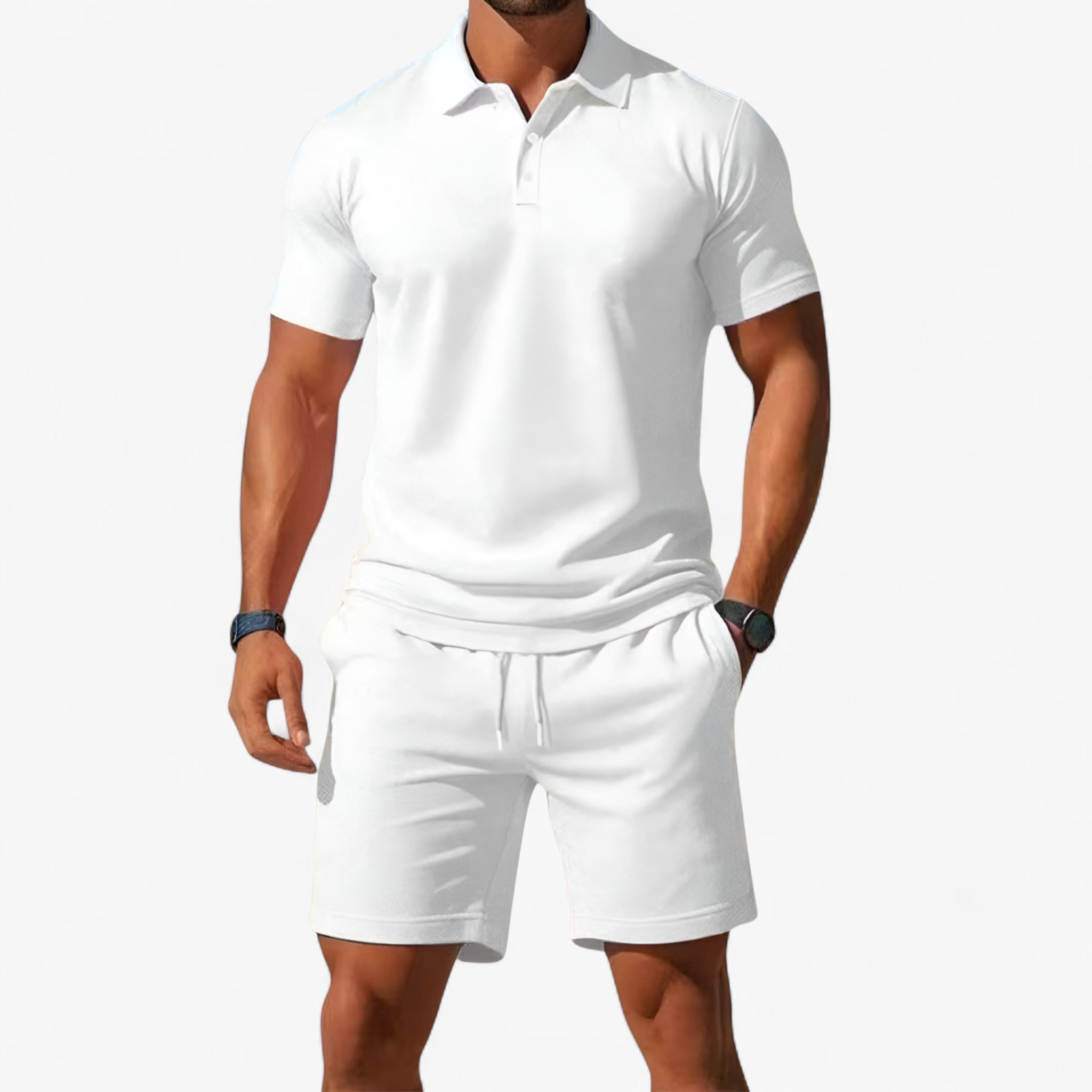 Outfit Sets : Set Herenpolo Zomer Ademend van Lichtgewicht Katoen in Bianco van Pantinoshop