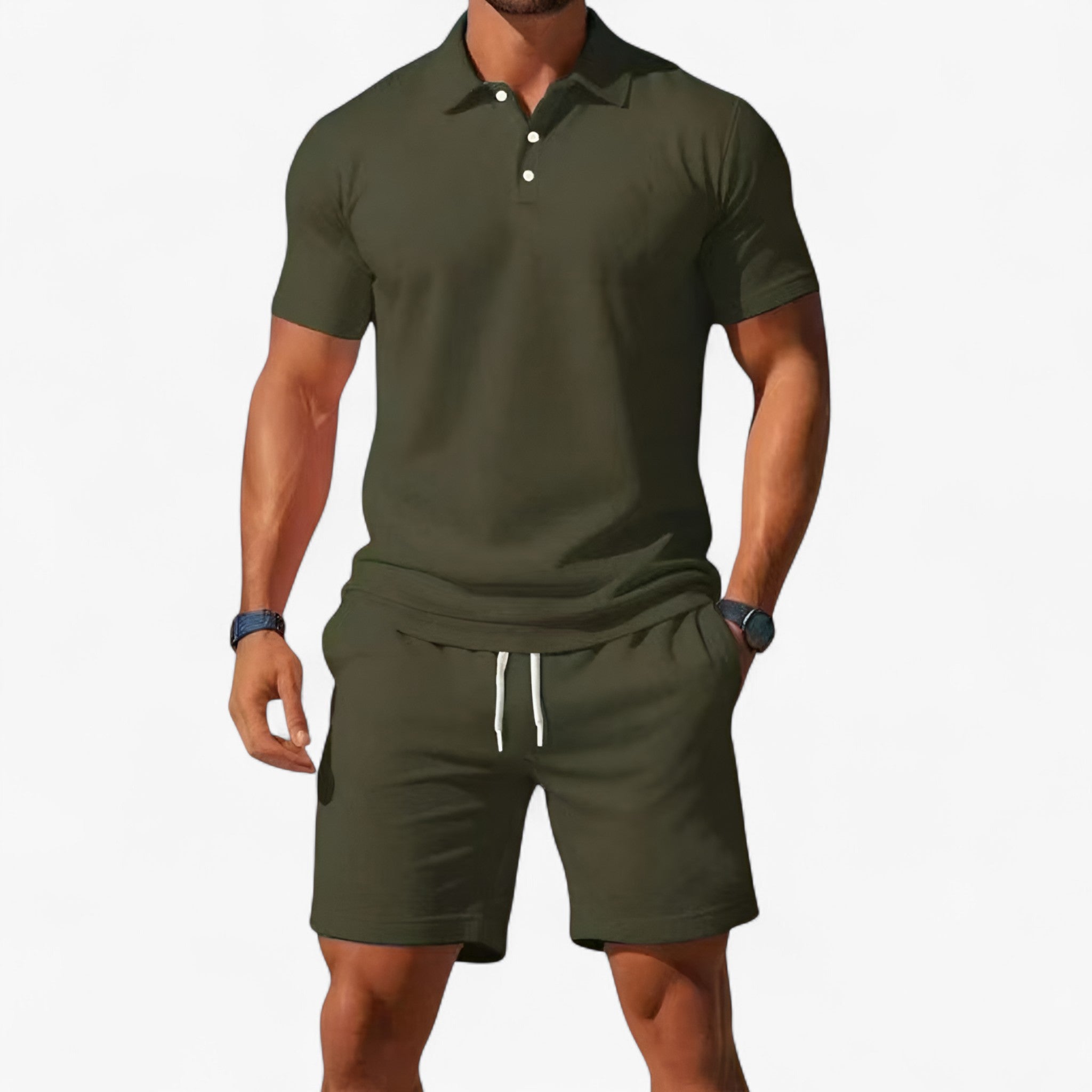Outfit Sets : Set Herenpolo Zomer Ademend van Lichtgewicht Katoen in Verde van Pantinoshop