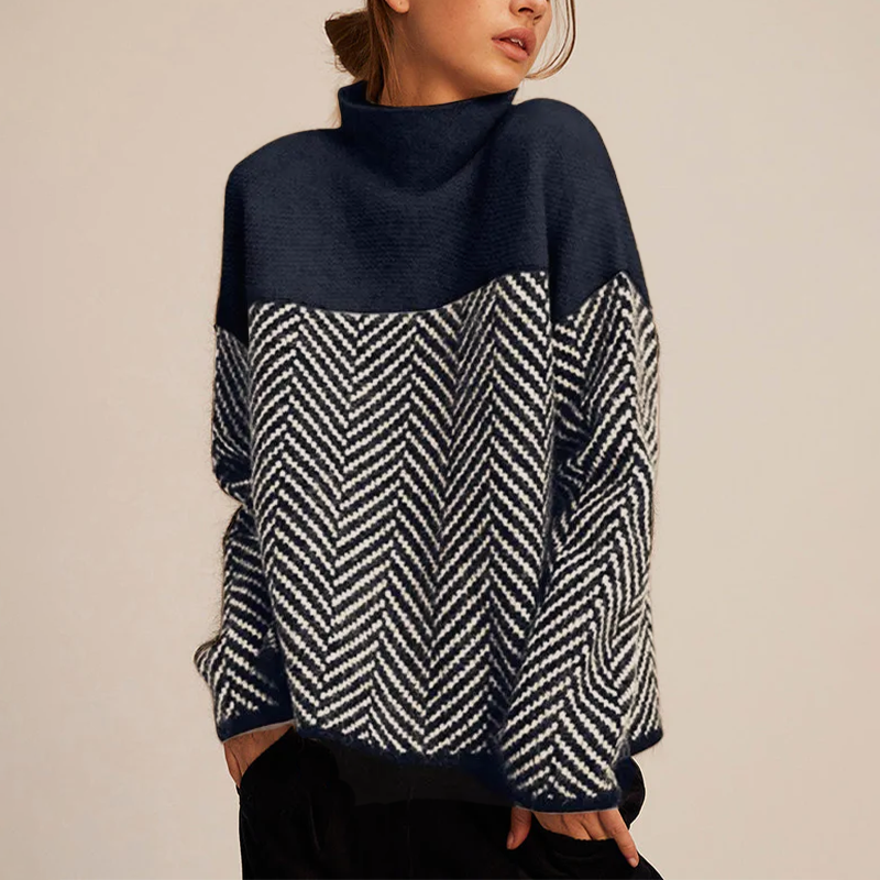 Autumn Collection : Pull Femme Doux Col Roulé en Maille Fine pour Hiver Élégant et Chaud in Bleu Foncé van Pantino