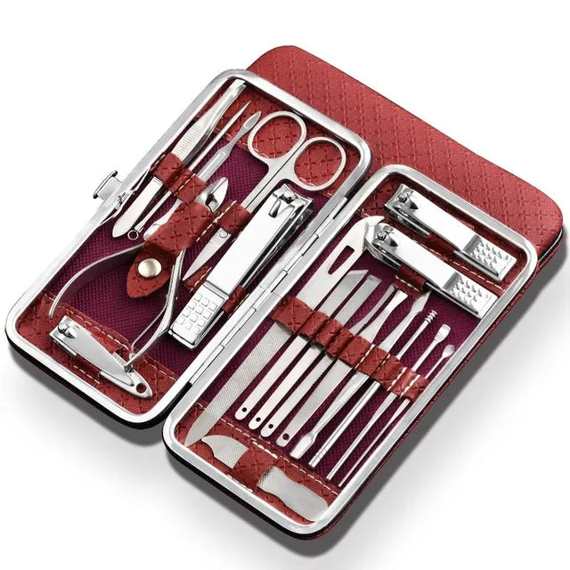 Nail Clipper Set : Nagelknipperset Zwart 19-Delig - Professionele RVS Manicure - RVS in Rood van Pantino