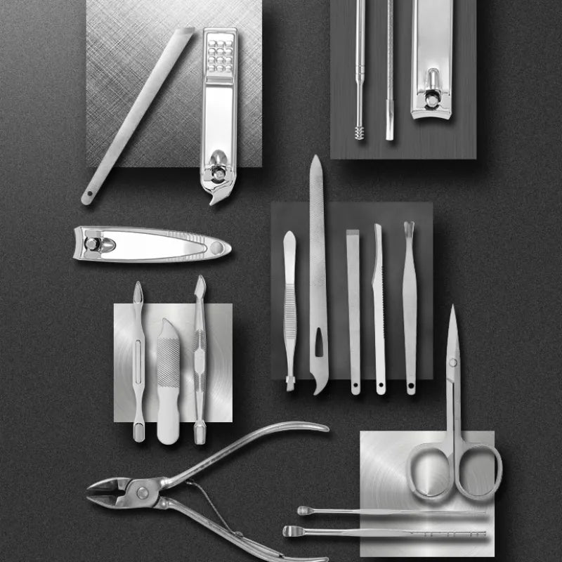 Nail Clipper Set : Nagelknipperset Zwart 19-Delig - Professionele RVS Manicure - RVS in van Pantino