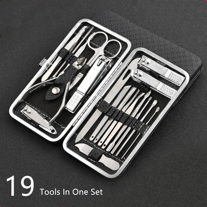 Nail Clipper Set : Nagelknipperset Zwart 19-Delig - Professionele RVS Manicure - RVS in van Pantino