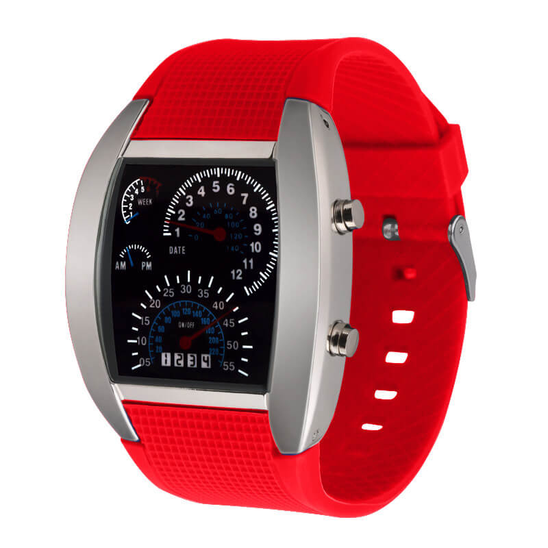watches : Heren Horloge Zwart-Zilver - LED Snelheidsmeter - Stijlvol & Modern Design in Rood van Pantino