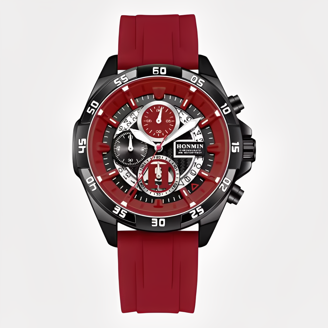 Watches : Horloge Zwart Zilver - Tactisch en Robuust - Waterdicht Sporthorloge voor Elke Avonturier in Rood van Pantino