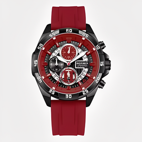 Watches : Horloge Zwart Zilver - Tactisch en Robuust - Waterdicht Sporthorloge voor Elke Avonturier in Rood van Pantino