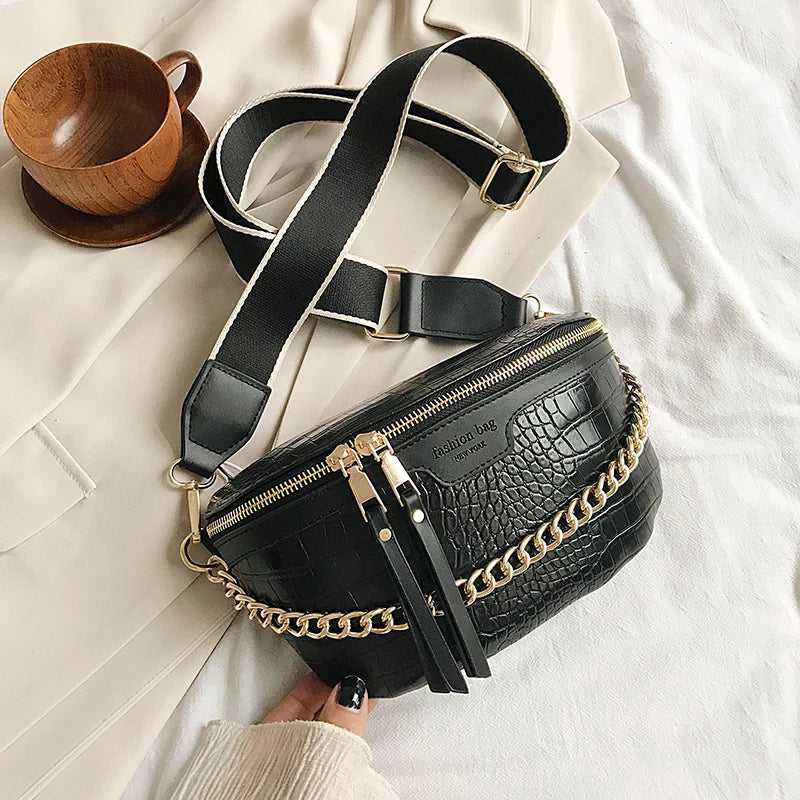 bags : Crossbody Tas Wit - Stijlvolle met Kettingontwerp in Zwart van Pantino