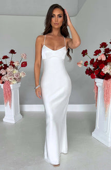 Robes : Lange damesjurk van elegant satijn, zacht polyester, perfect in Blanco van Pantino