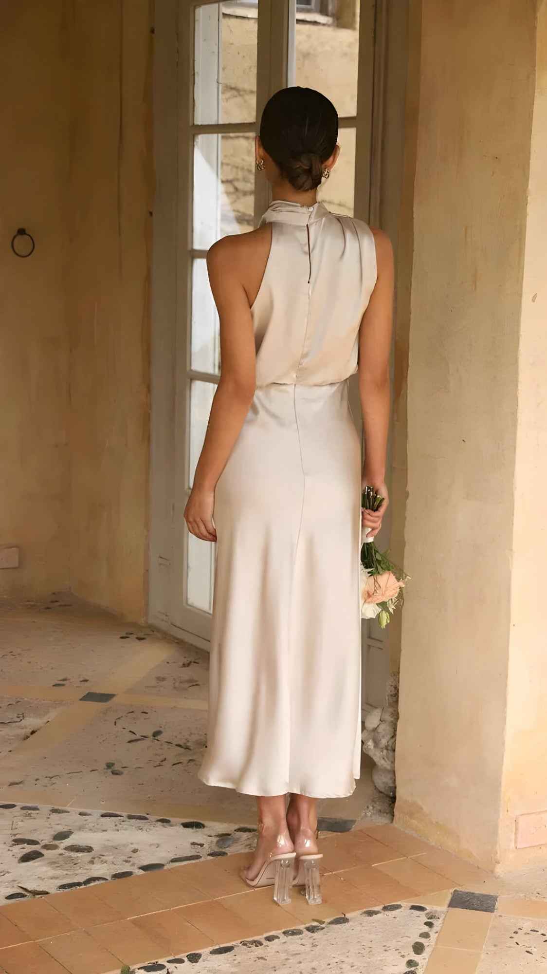 dresses : Dames Elegante Lange Jurk van Satijn voor Ceremonie Avond Feest in van Pantino