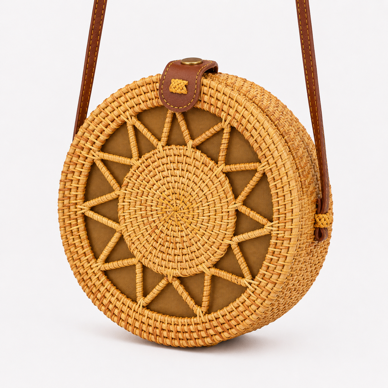Tassen : Ronde Gevlochten Schoudertas Dames - Wickerwork Crossbody Tas in Boho Stijl in Hudie van Pantino