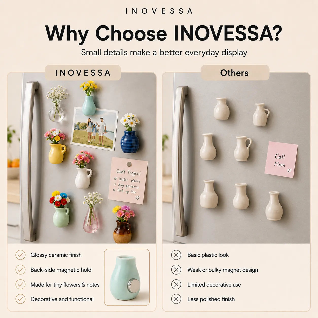 : Keramische Mini Vaasjes Magneten - Handgemaakt Koelkast Decoratie in van Inovessa