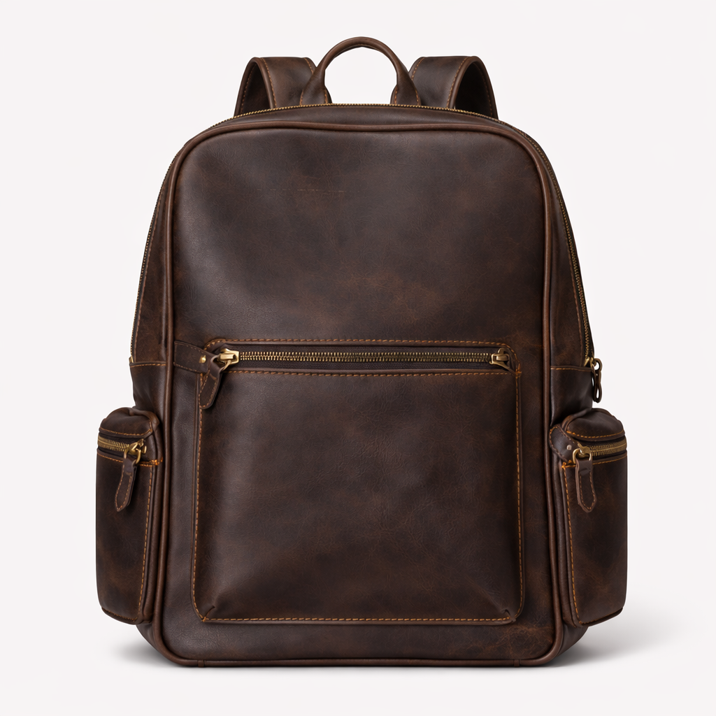 bags : Rugzak van Crazy Horse-leer - Leer in Donkerbruin van Pantino