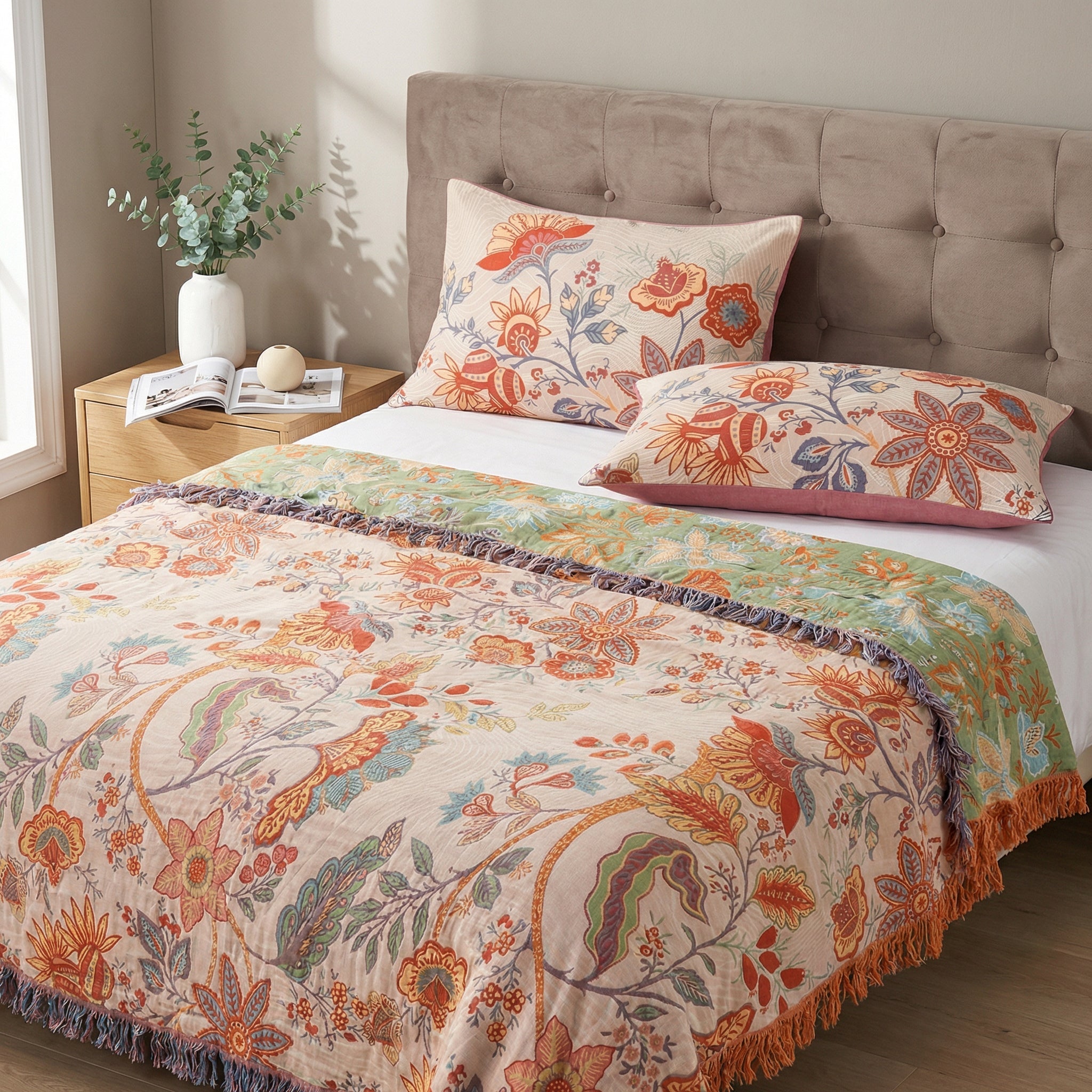 : Kussenslopen Boho Bloemenprint 100% Katoen - 2-Delige Set Slaapkamer Ademend Zacht Rustiek in van Casa & Beyond