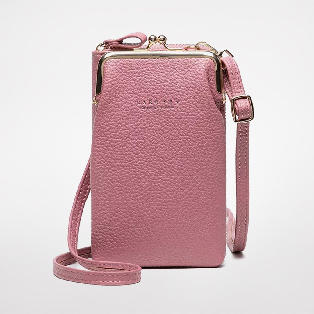bags : Mobiele Telefoon Tas Leer - Zwart in Donker Roze van Pantino