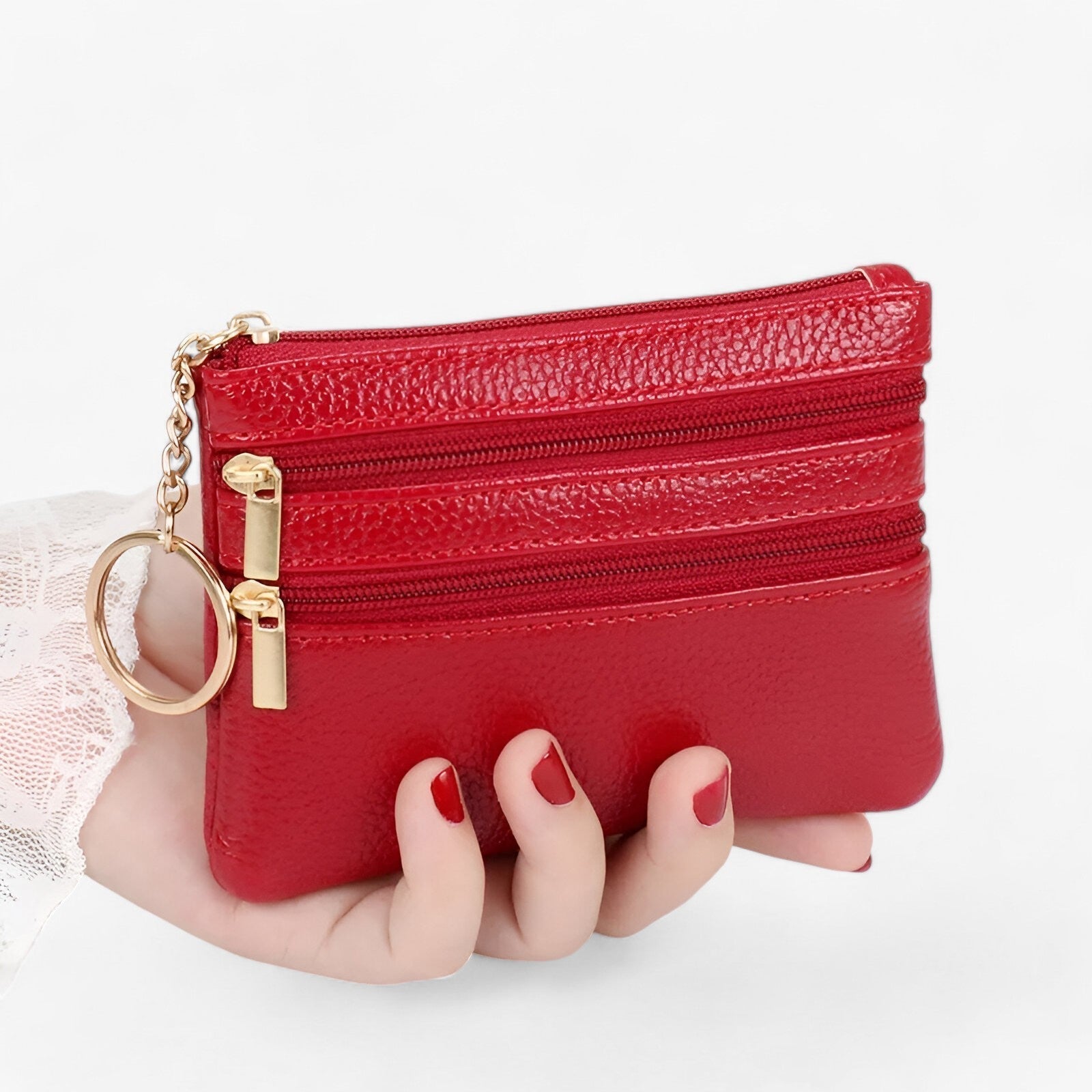 bags : Schoudertas voor Vrouwen Dames - Compakt en Elegant met Drie Ritsen - Rood in rood van Pantino