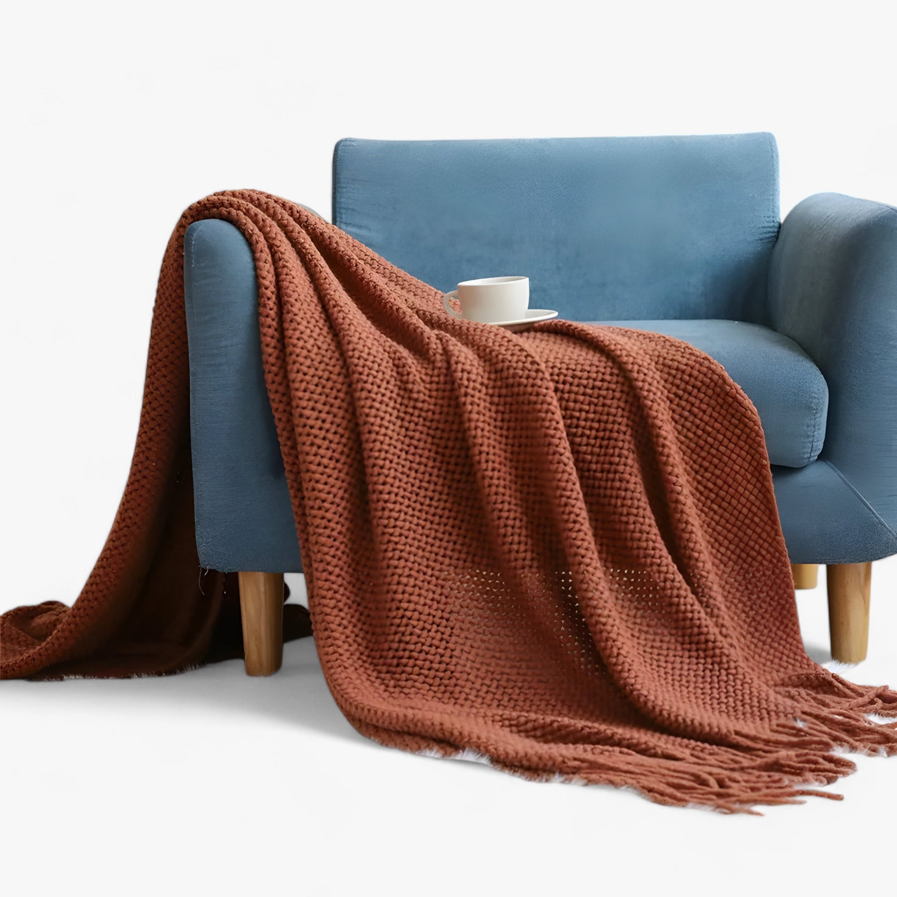 home & garden : Nordic Gebreide Deken - Stijlvol en Gezellig Comfort - Grijs in Karamel van Pantino
