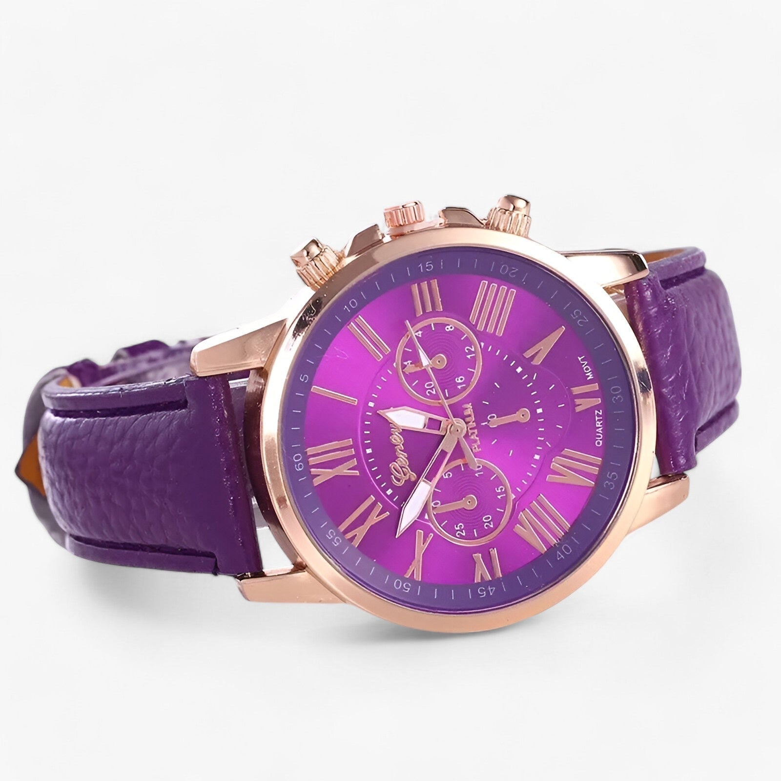 watches : Luxe Horloge voor Dames - Waterdicht Leer voor Iedere Gelegenheid - Zwart in Paars van Pantino