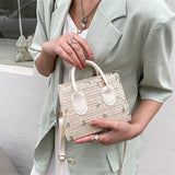 Braided Handbag Women Beige - Flower Accents Bohemian - Straw