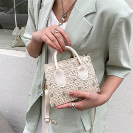 women's handbag : Gevlochten Handtas Dames Beige - Bloem Accenten Bohemian - Stro in Beige van Pantinoshop