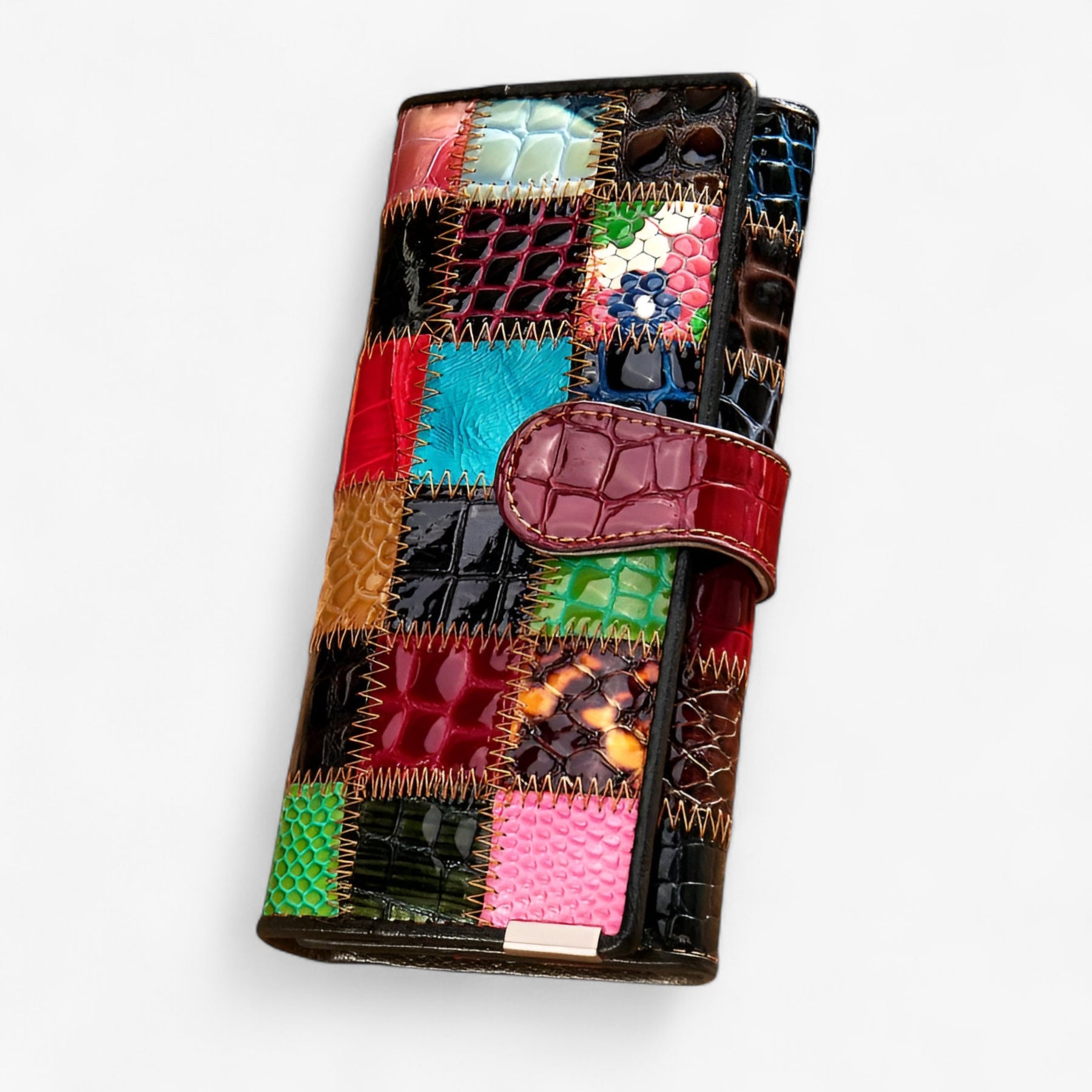 bags : Portemonnee Dames - Echte Leren met Patchwork Ontwerp in Lang Ontwerp van Pantino