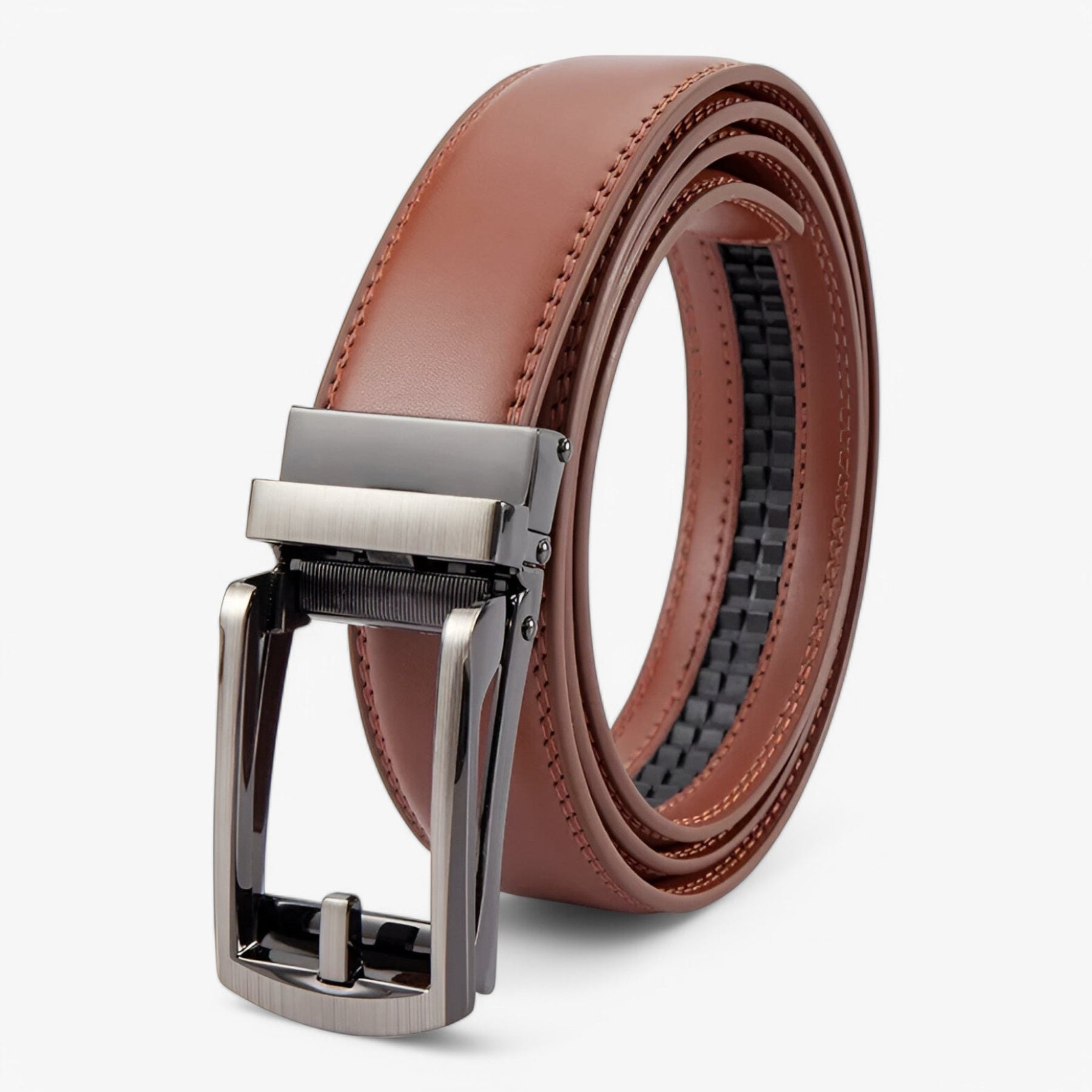 Belt : Ring Zwart - Leren Riem met Dubbele Laag en Elegante Legeringsgesp in Donkerbruin van Pantino