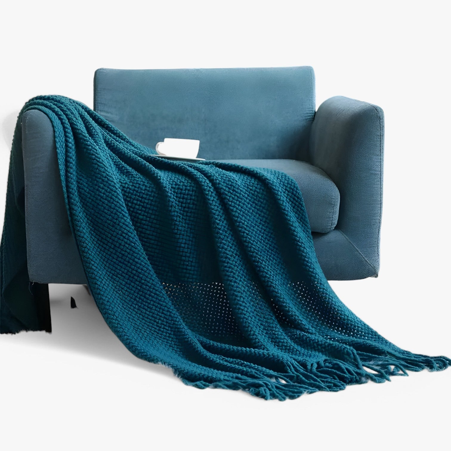 Home & Garden : Gezellig gebreid plaid - zacht, warm en stijlvol met franjes Heren in Blu van Pantinoshop