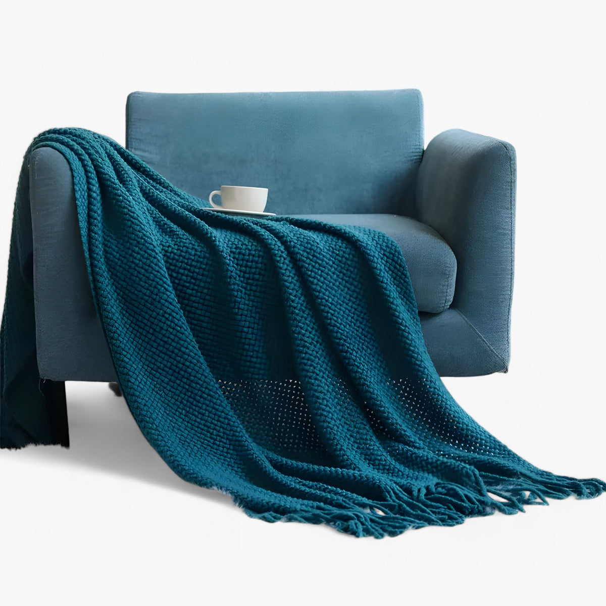 home & garden : Nordic Gebreide Deken - Stijlvol en Gezellig Comfort - Grijs in Blauw van Pantino