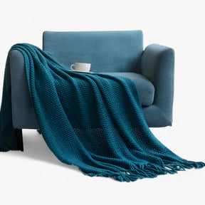 home & garden : Nordic Gebreide Deken - Stijlvol en Gezellig Comfort - Grijs in Blauw van Pantino