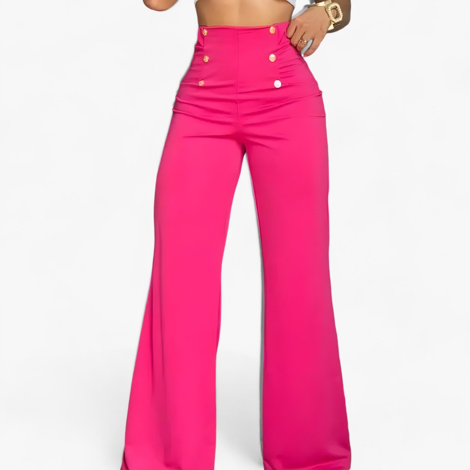 Pants : Broek met Wijde Pijpen - Hoge Taille & Tijdloze Stijl - Roze in Roze van Pantino