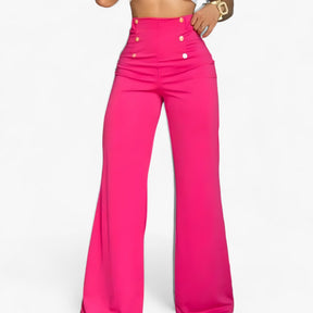 Pants : Broek met Wijde Pijpen - Hoge Taille & Tijdloze Stijl - Roze in Roze van Pantino
