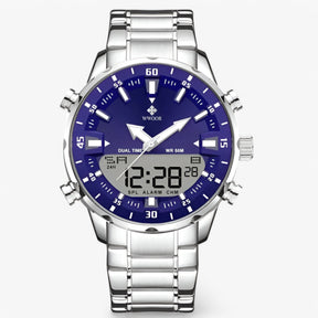 watches : Militair Chronograafhorloge Heren Zwart - Staal - Analoog in Zilver blauw van Pantino