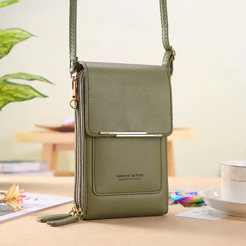 bags : Schoudertas met Touchscreen Venster Bruin - Tech Smart Tas - Nylon in Olijfgroen van Pantino