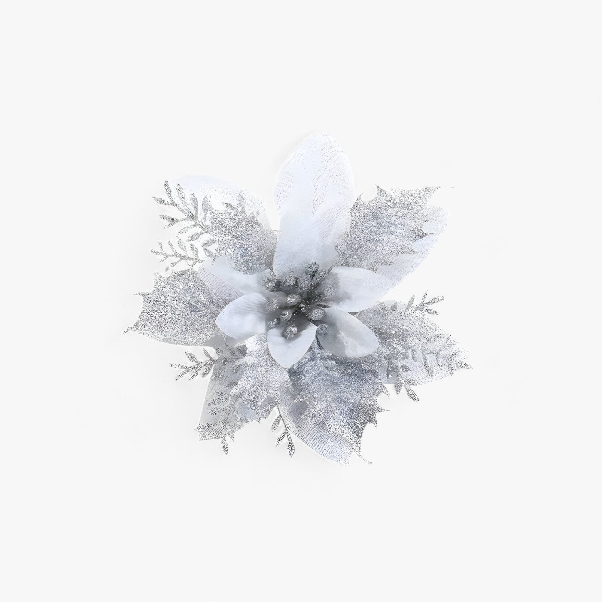 home & garden : Kunstkerstbloemen met Glanzend Goudpoeder - Elegantie voor Kerstmis - Zilverkleurig in Zilverkleurig 5stuks van Pantino