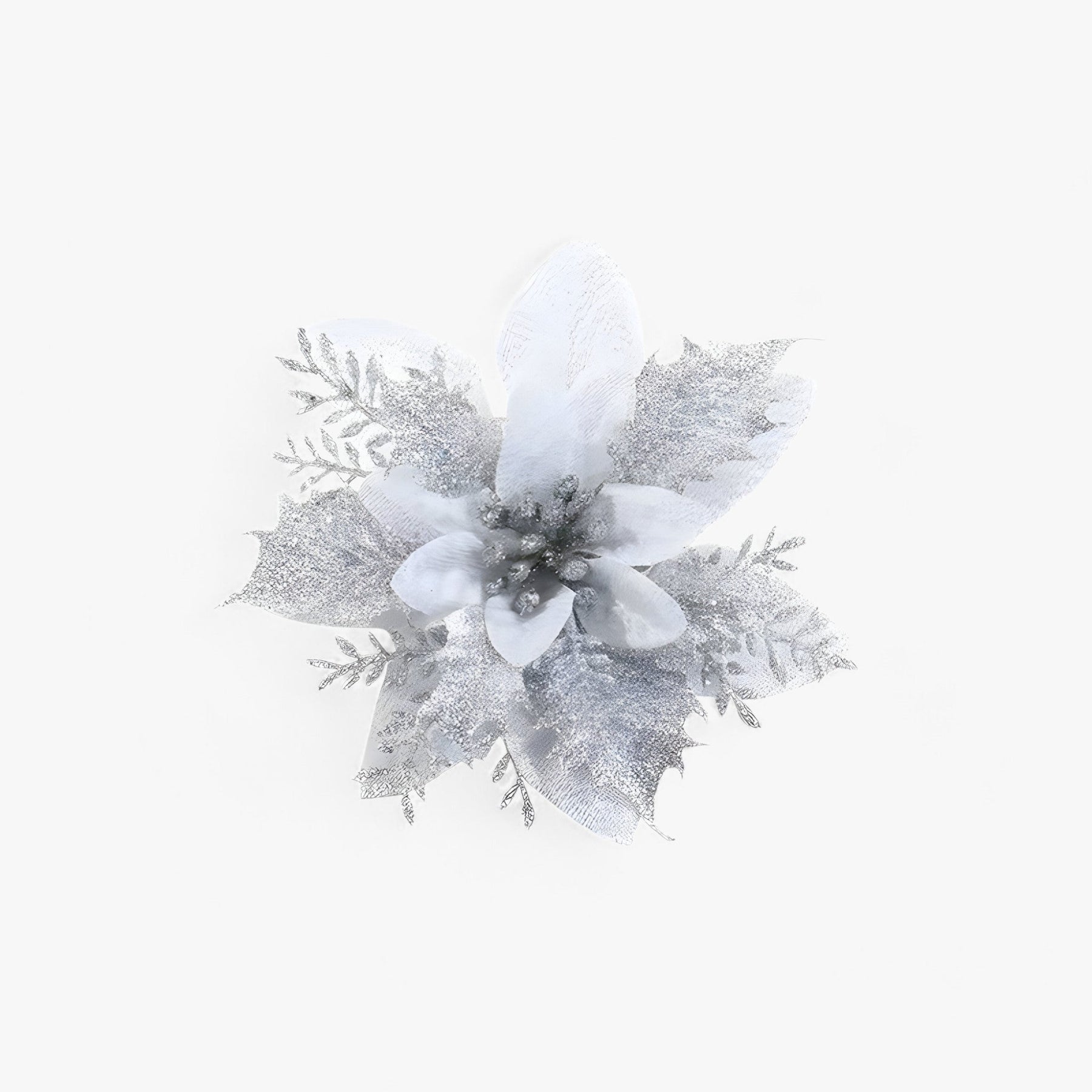 home & garden : Kunstkerstbloemen met Glanzend Goudpoeder - Elegantie voor Kerstmis - Zilverkleurig in Zilverkleurig 5stuks van Pantino