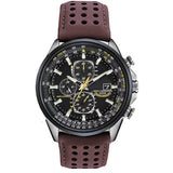 Herren Chronograph Uhr MultiSteel - 42mm Edelstahl - Kaffee Braun/Schwarzes Leder