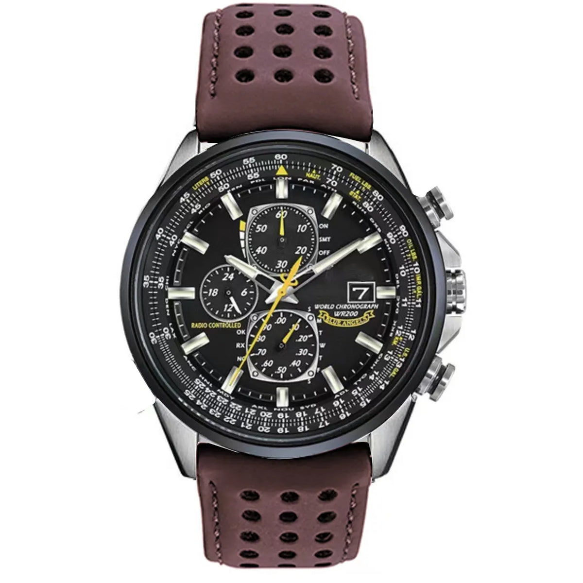 watches : Heren Chronograaf Horloge MultiSteel - 42mm Roestvrij Staal - Koffiebruin/Zwart Leer in 3-Knops Koffiekleurige Riem van Pantino