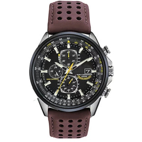 watches : Heren Chronograaf Horloge MultiSteel - 42mm Roestvrij Staal - Koffiebruin/Zwart Leer in 3-Knops Koffiekleurige Riem van Pantino