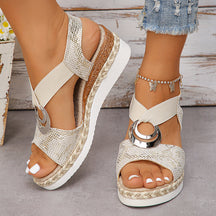 Wedge Espadrille Sandals : Zomerespadrilles met Sleehak Dames - Zwart in Crème van Pantino