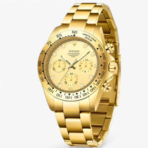 watches : Horloge Zwart Goud - Luxe Chronograafhorloge van Roestvrij Staal in zwart goud van Pantino